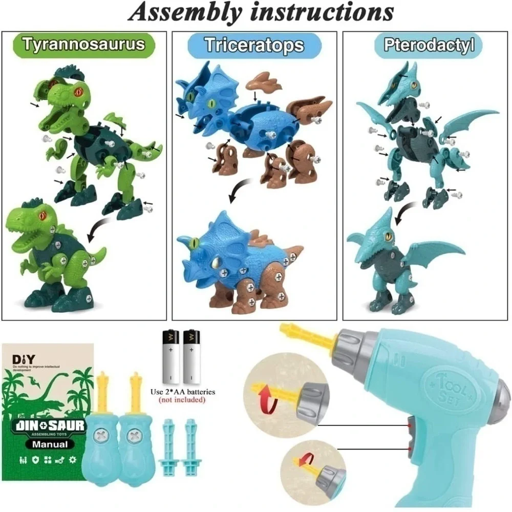 Brand New Dinosaur Figurine Assembling Toy Electric Screwdriver DIY Educational